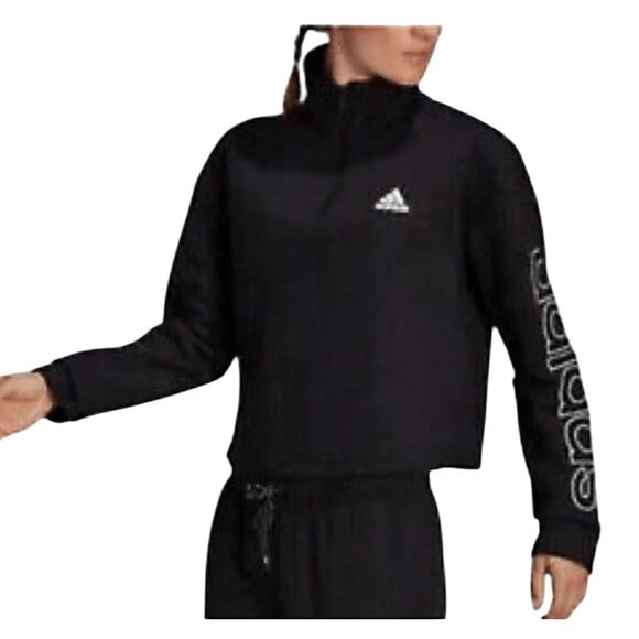 Adidas Essential Loose Fit Cropped Top Logo Black X LARGE Activewear Pullover - Picture 2 of 10